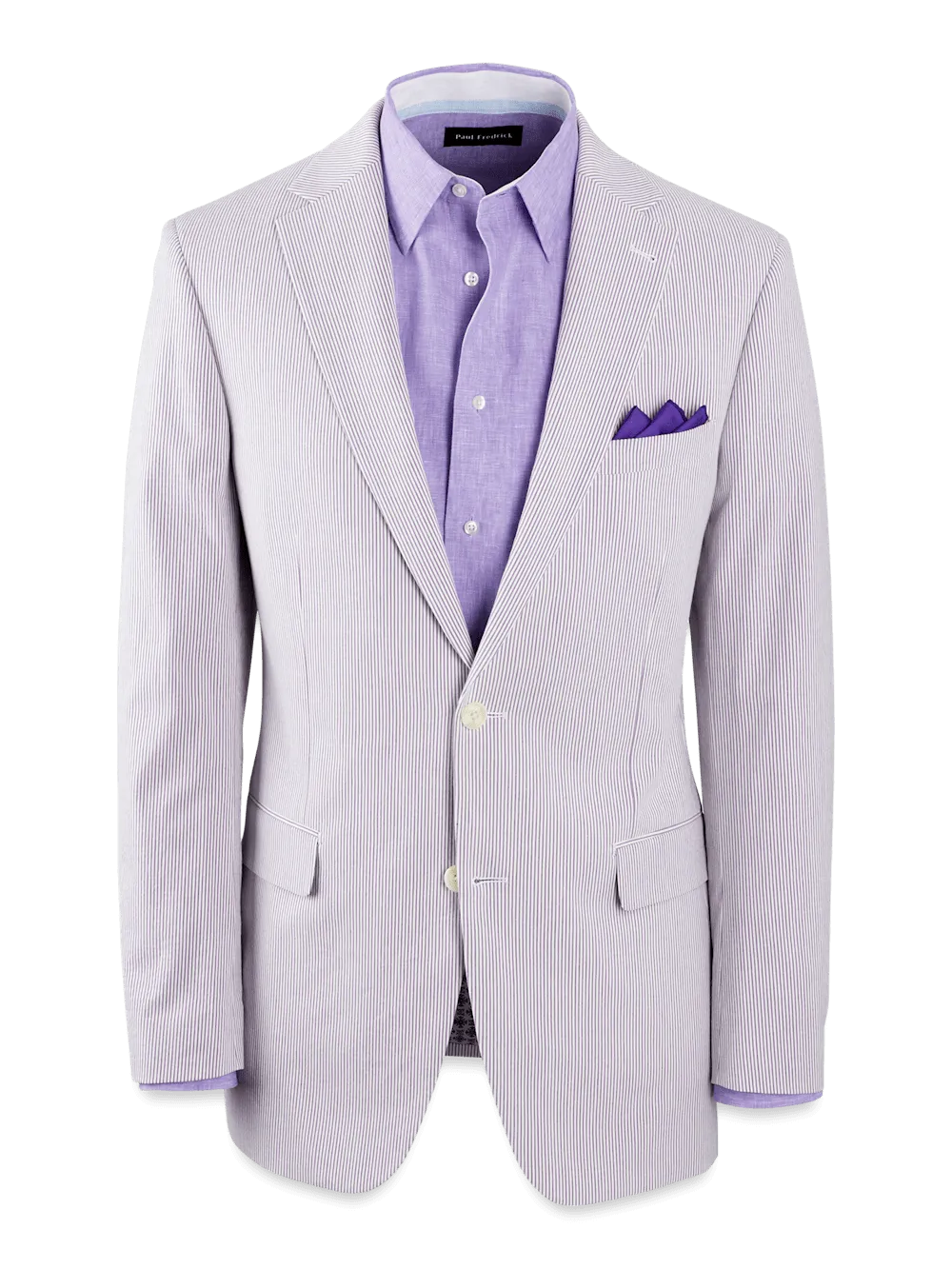 Cotton Stretch Stripe Seersucker Single Breasted Notch Lapel Suit Jacket - Purple/white