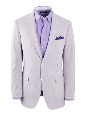 Cotton Stretch Stripe Seersucker Single Breasted Notch Lapel Suit Jacket - Purple/white