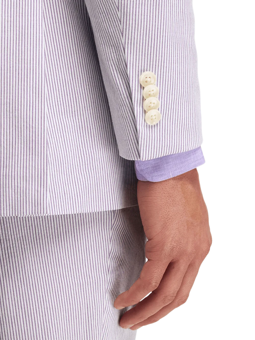 Cotton Stretch Stripe Seersucker Single Breasted Notch Lapel Suit Jacket - Purple/white