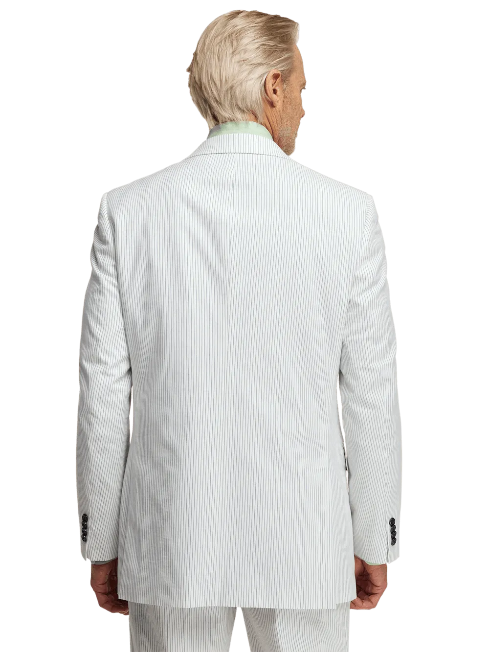 Cotton Stretch Stripe Seersucker Single Breasted Peak Lapel Suit Jacket - White/blue