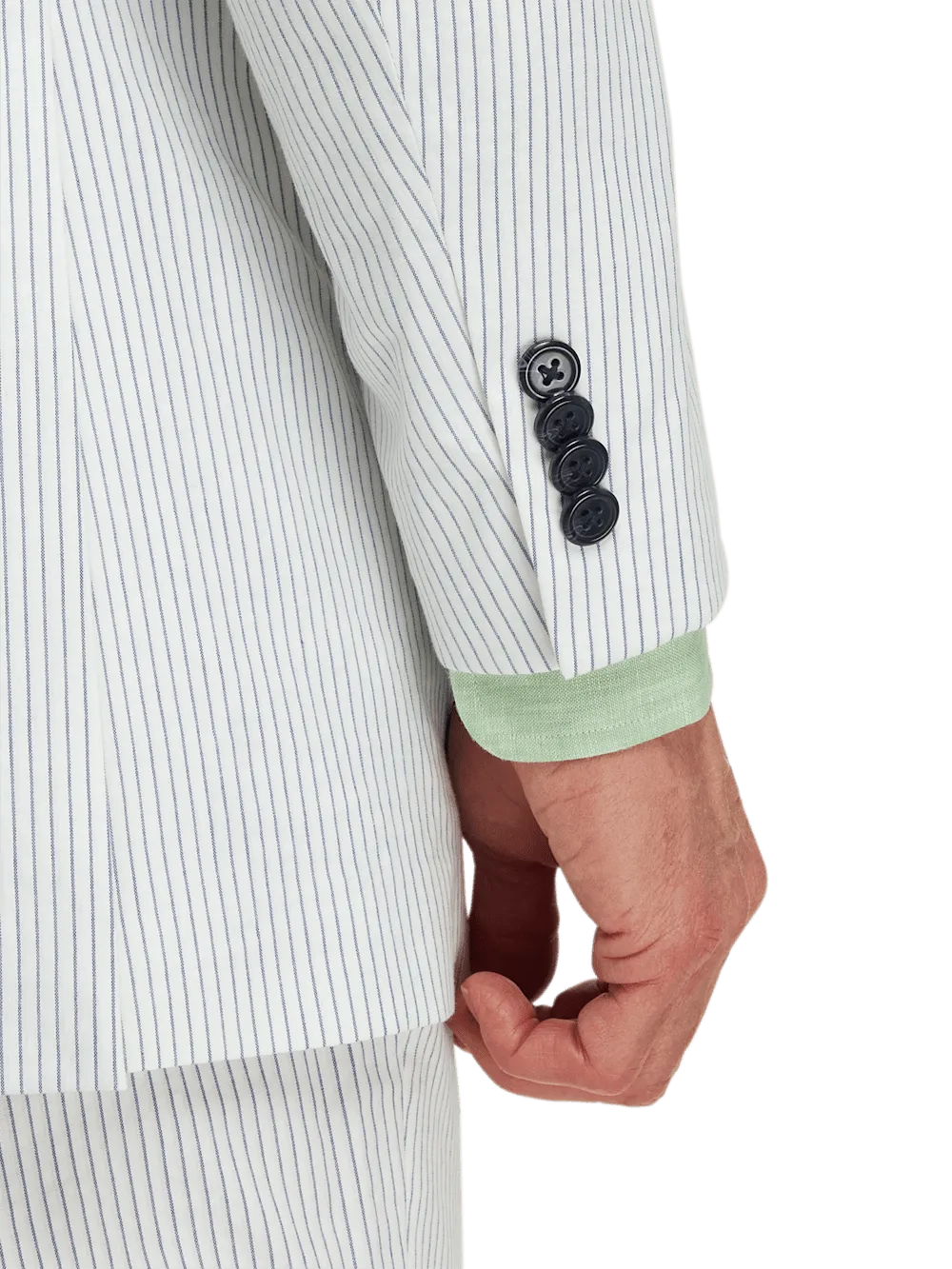 Cotton Stretch Stripe Seersucker Single Breasted Peak Lapel Suit Jacket - White/blue