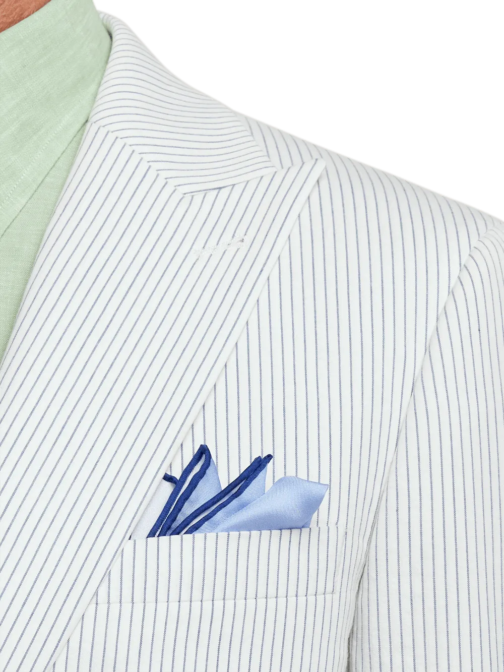 Cotton Stretch Stripe Seersucker Single Breasted Peak Lapel Suit Jacket - White/blue