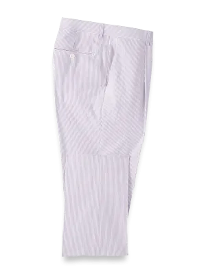 Cotton Stretch Stripe Seersucker Single Pleat Suit Pants - Purple/white