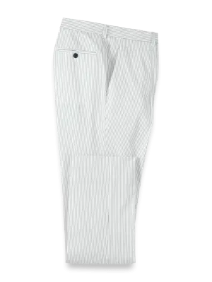 Cotton Stretch Stripe Seersucker Single Pleat Suit Pants - White/blue