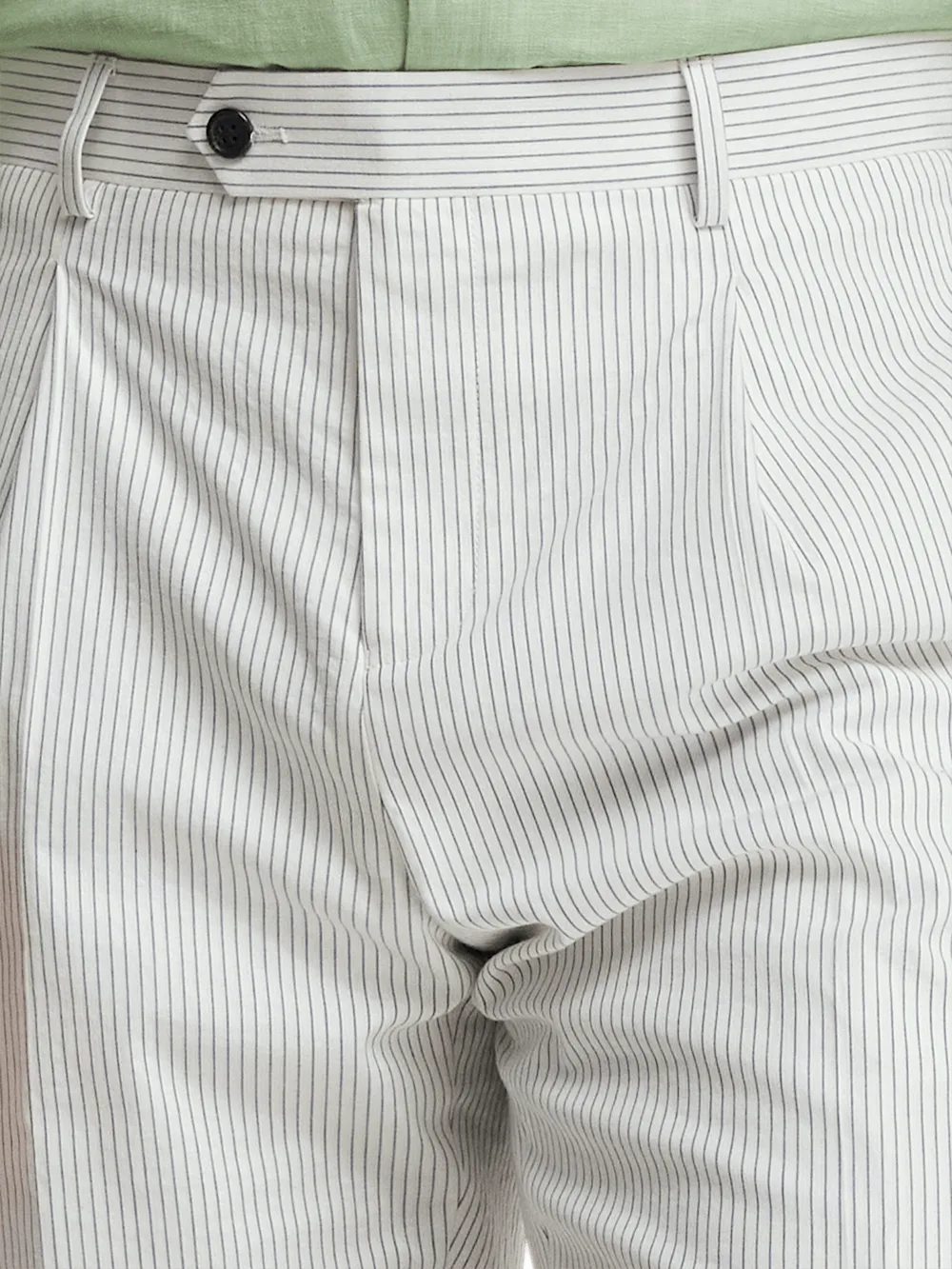 Cotton Stretch Stripe Seersucker Single Pleat Suit Pants - White/blue