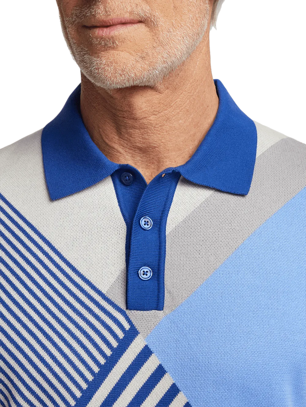 Cotton Three Button Polo - Blue Multi