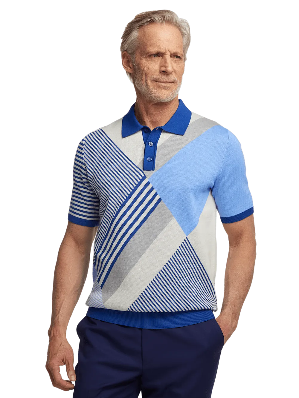 Cotton Three Button Polo - Blue Multi
