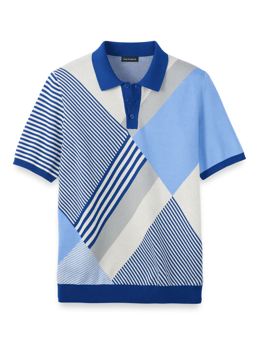 Cotton Three Button Polo - Blue Multi