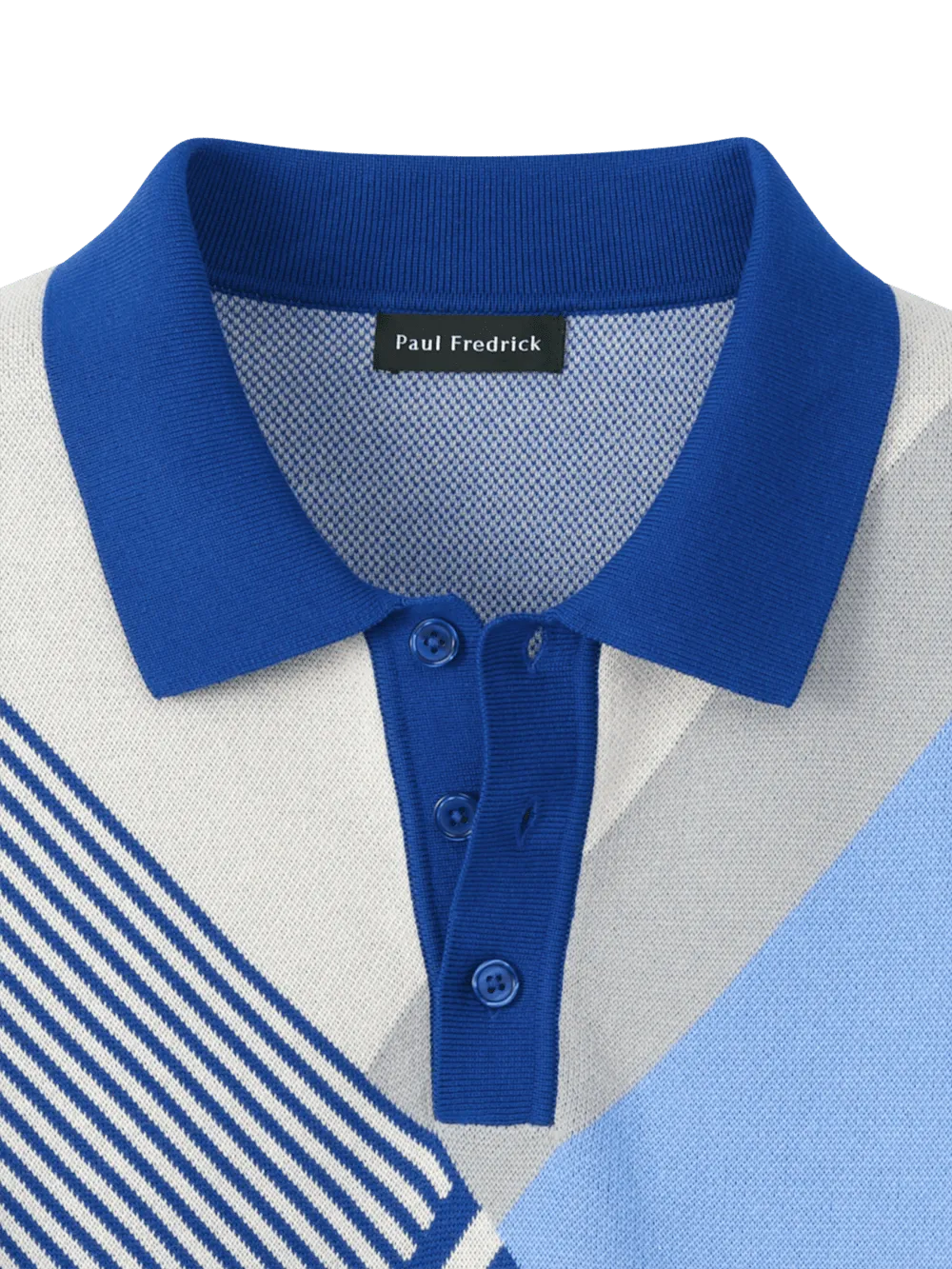 Cotton Three Button Polo - Blue Multi