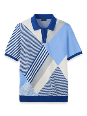 Cotton Three Button Polo - Blue Multi