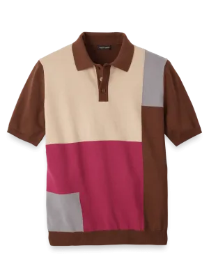 Cotton Three Button Polo - Brown Multi