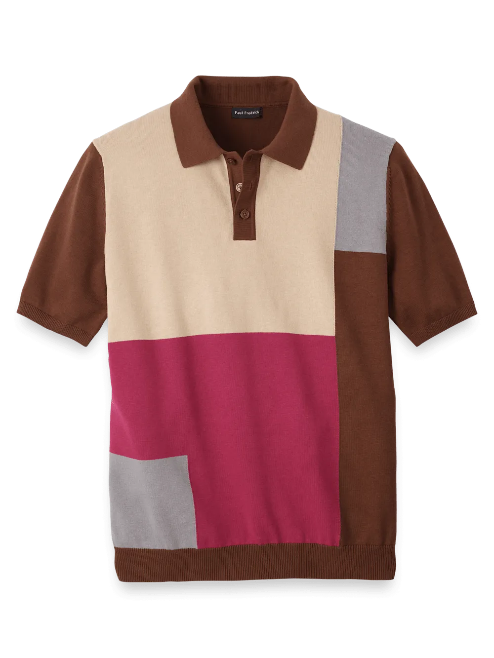 Cotton Three Button Polo - Brown Multi