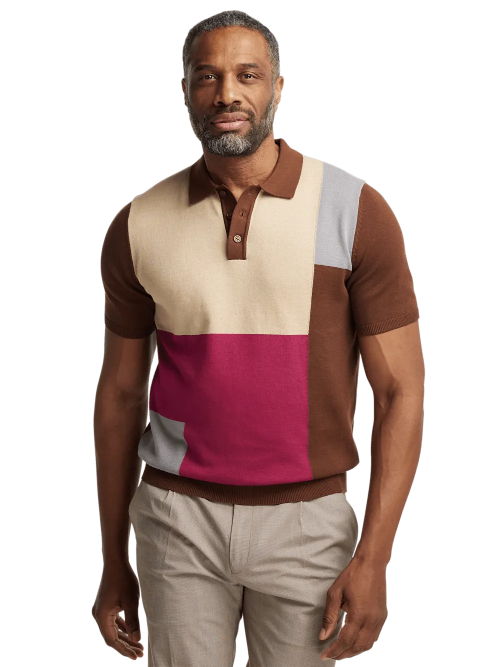Cotton Three Button Polo - Brown Multi