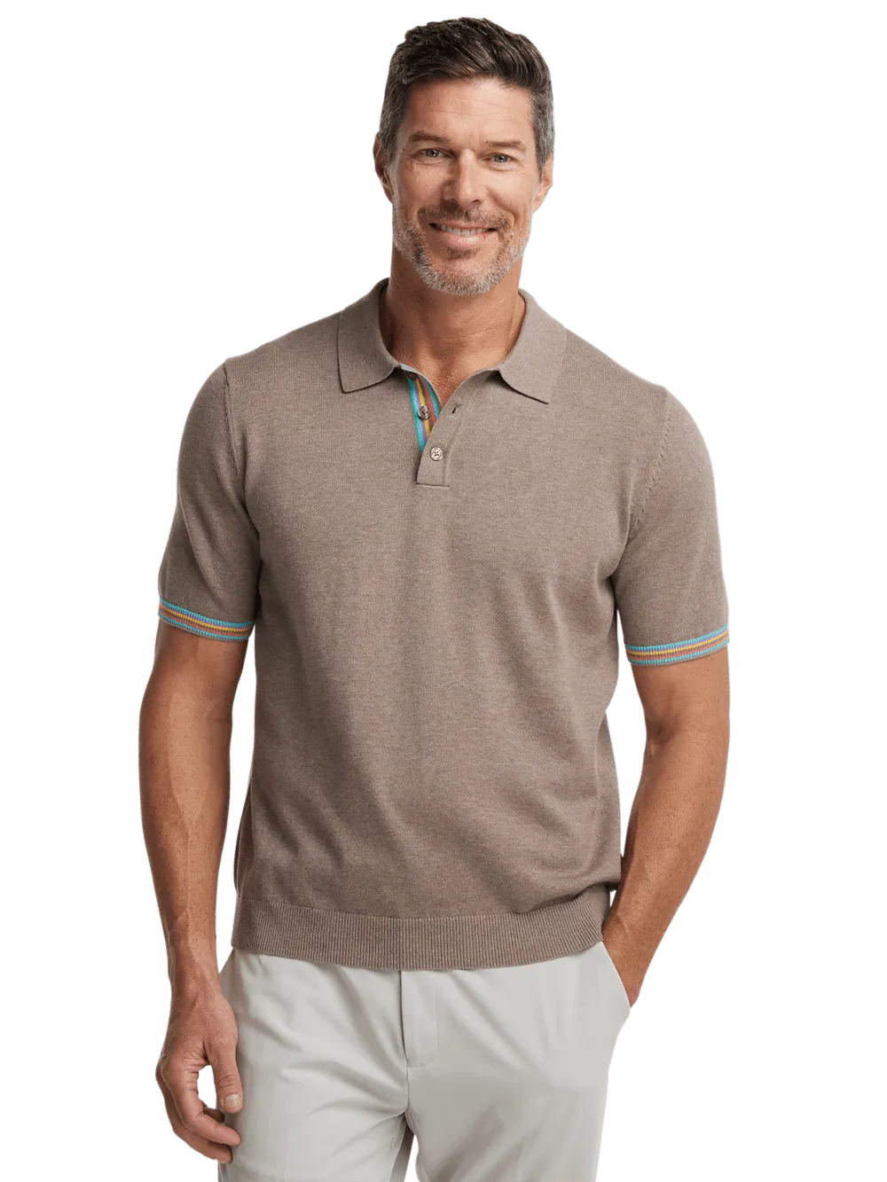 Cotton Three Button Polo - Brown