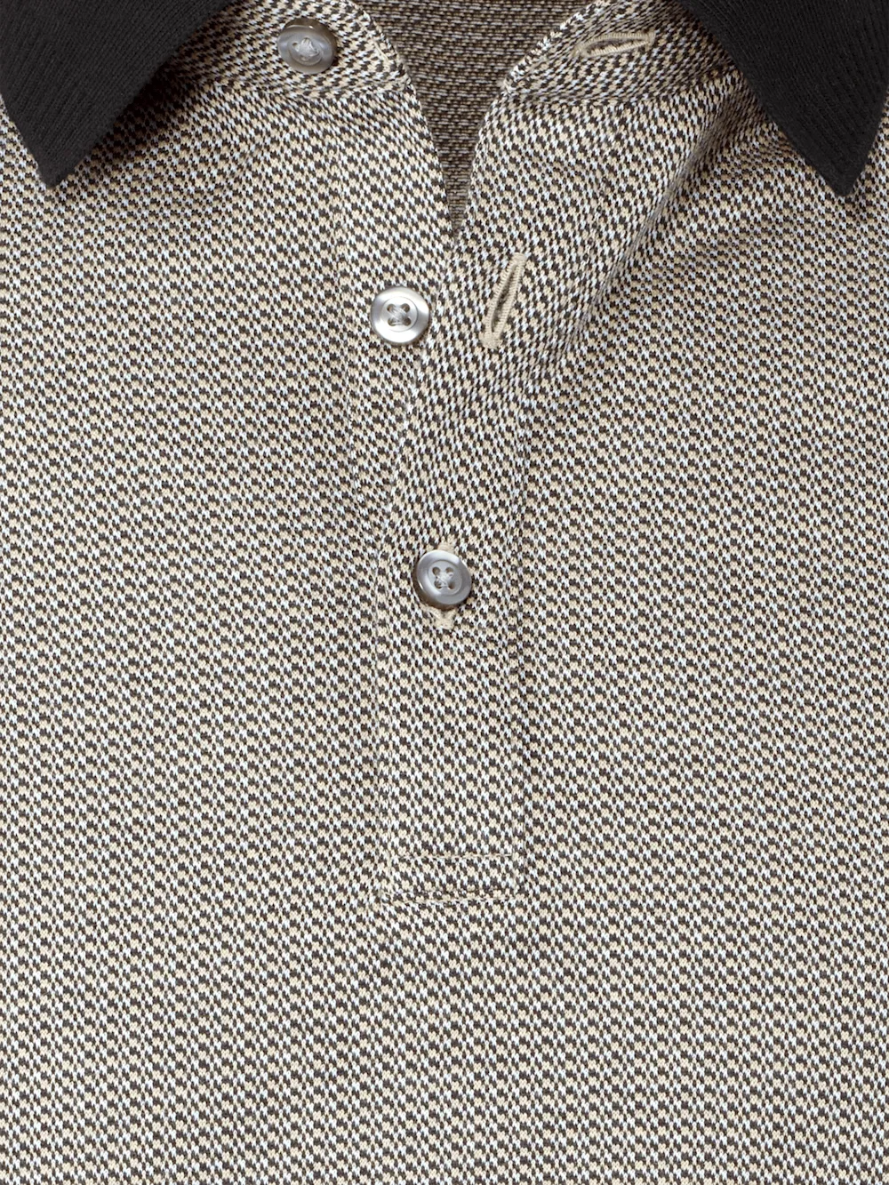 Cotton Three Button Polo - Tan Multi