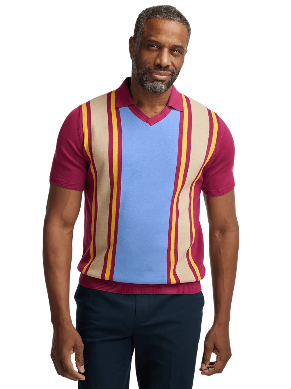Cotton V-neck Polo - Burgundy