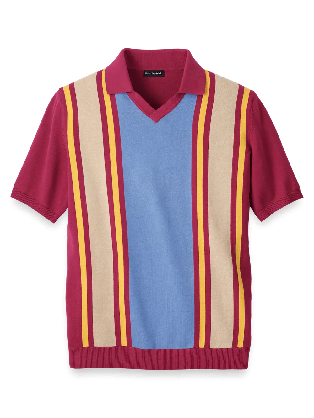 Cotton V-neck Polo - Burgundy