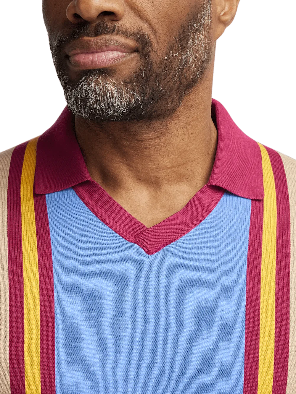 Cotton V-neck Polo - Burgundy