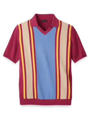 Cotton V-neck Polo - Burgundy