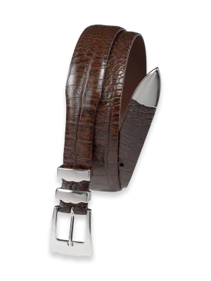 Crocodile Embossed with Metal Keeper & Tip Belt - Cognac