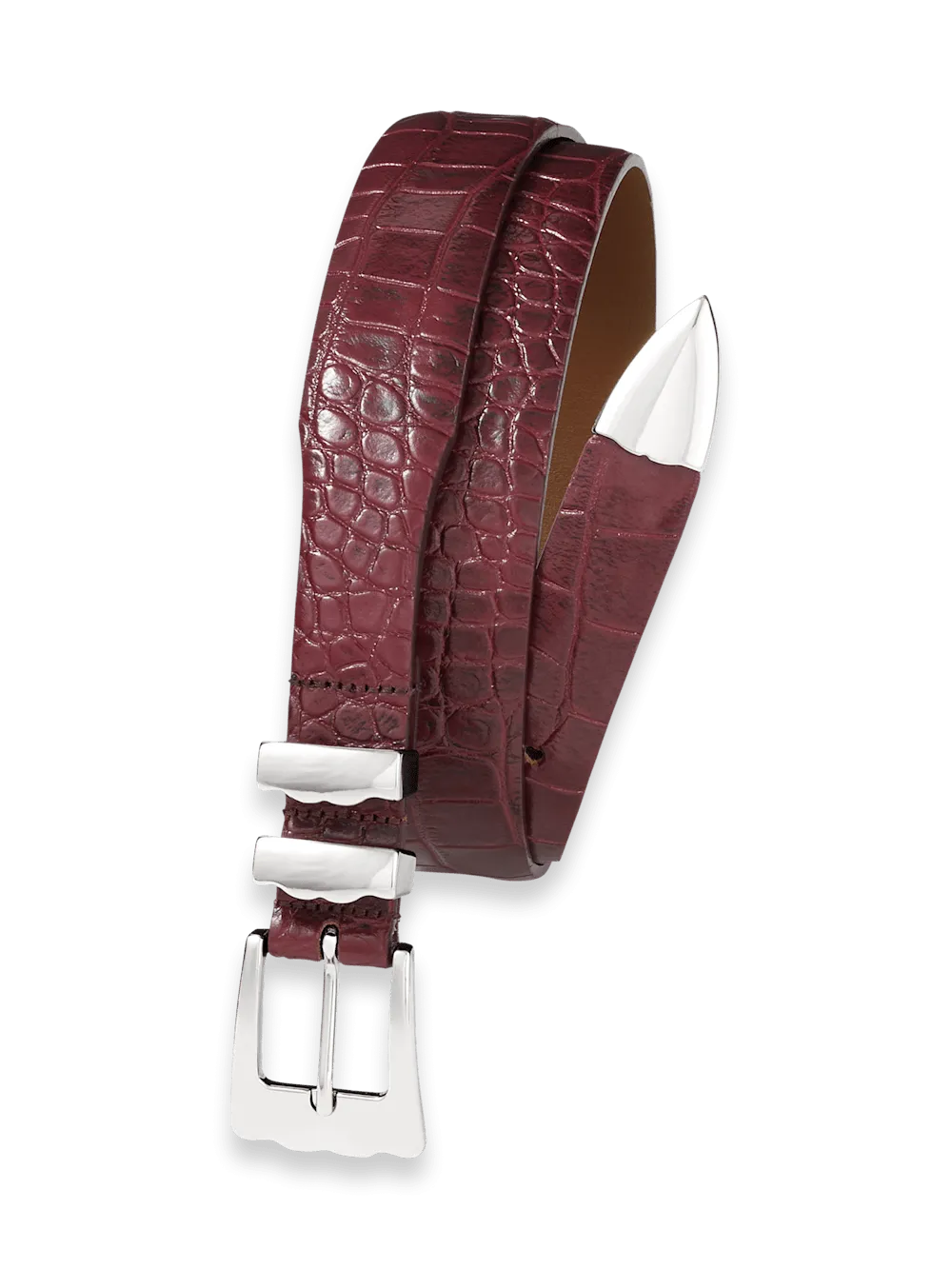 Crocodile Embossed with Metal Keeper & Tip Belt - Cordovan