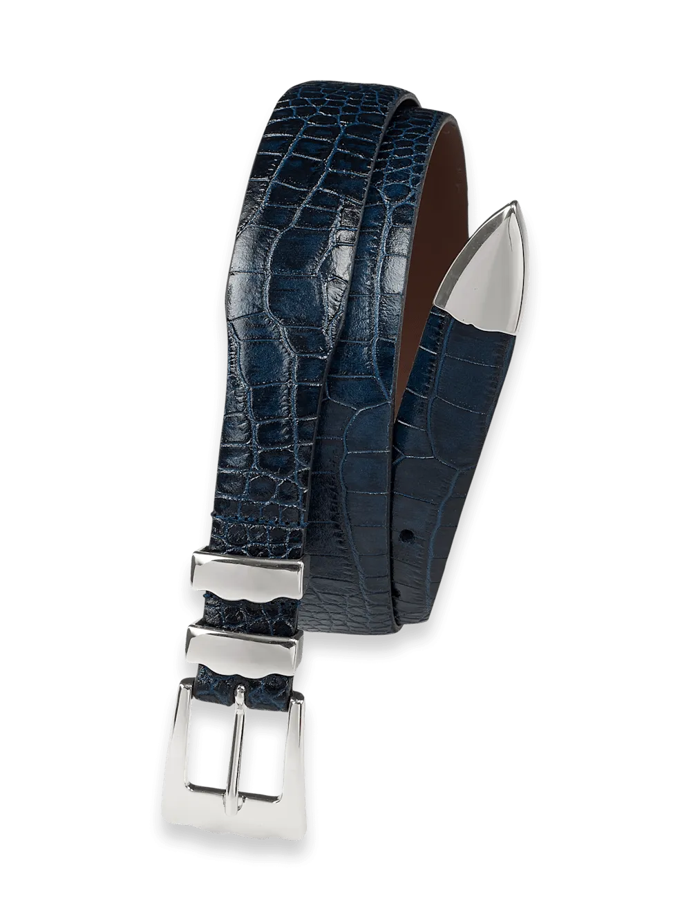Crocodile Embossed with Metal Keeper & Tip Belt - Navy
