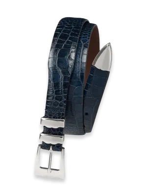 Crocodile Embossed with Metal Keeper & Tip Belt - Navy