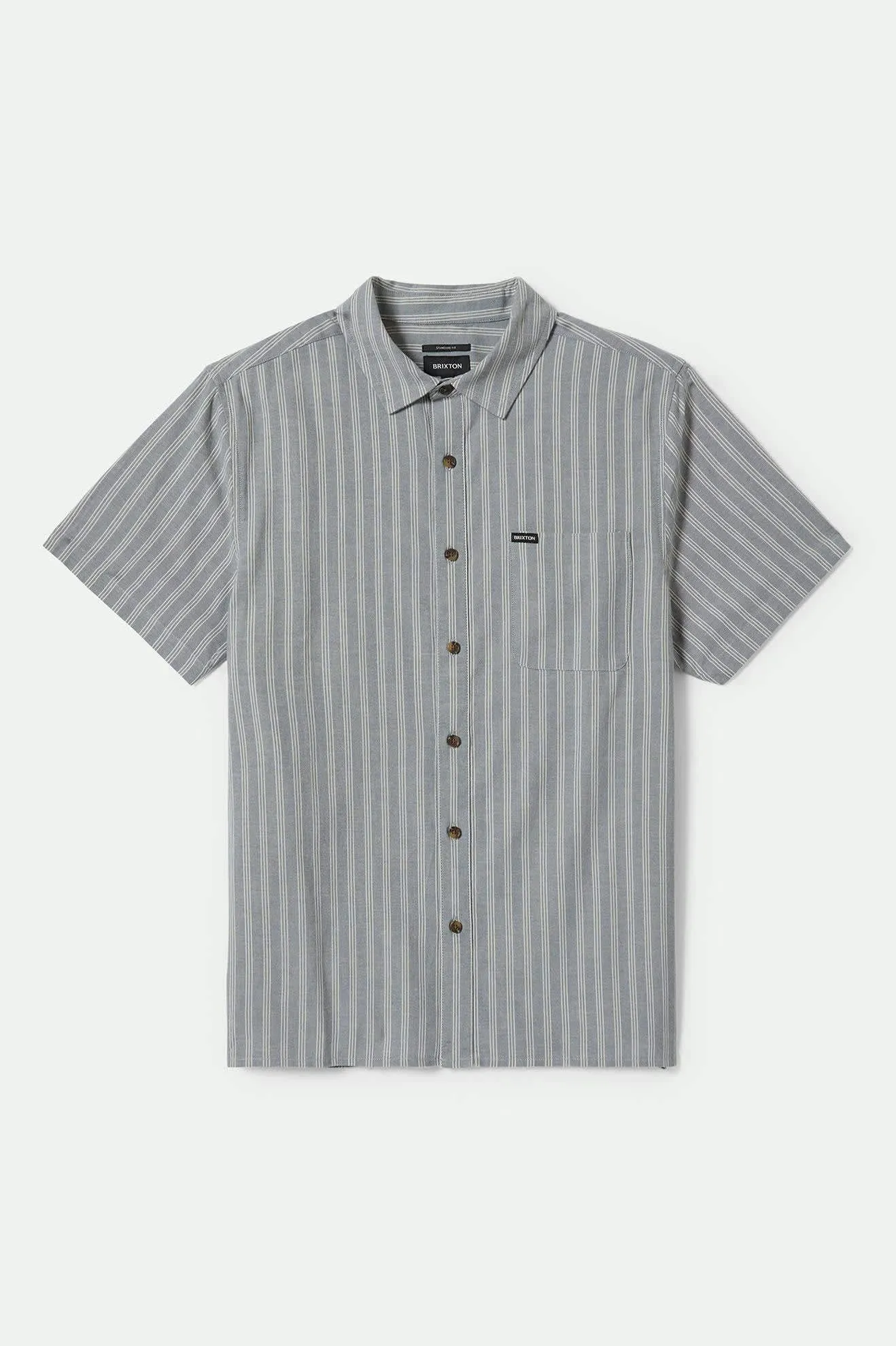 CRU Oxford Stripe S/S Shirt - Basalt Blue/Whitcap Stripe Brixton