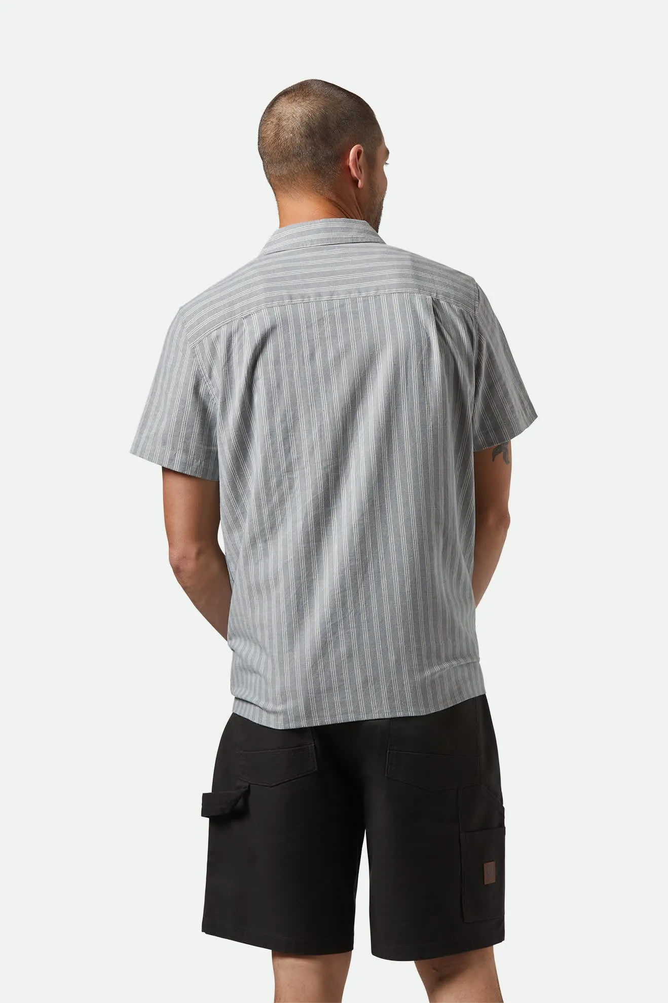 CRU Oxford Stripe S/S Shirt - Basalt Blue/Whitcap Stripe Brixton