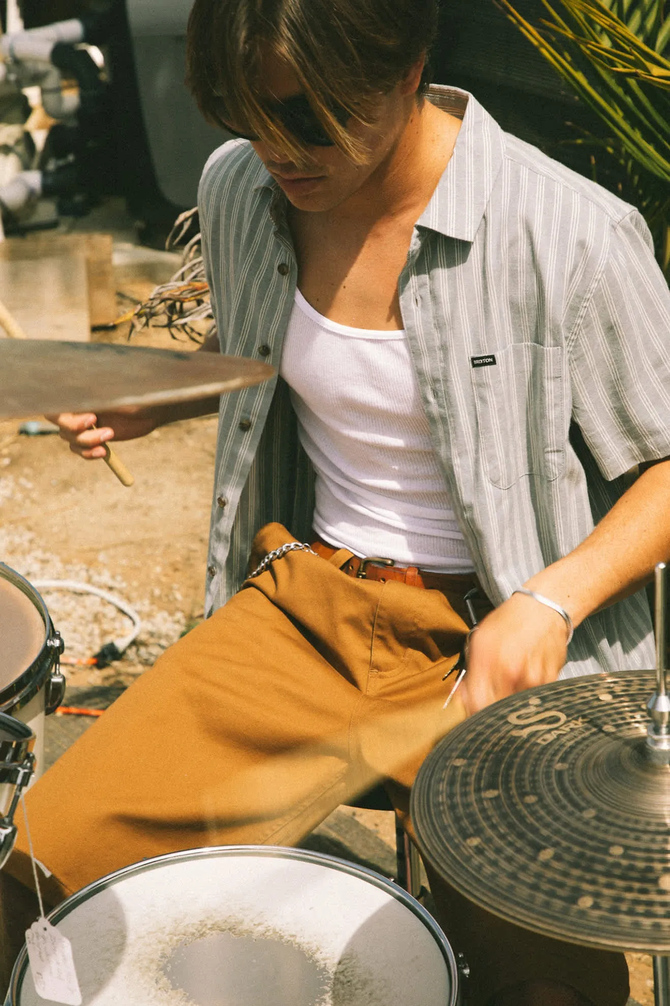 CRU Oxford Stripe S/S Shirt - Basalt Blue/Whitcap Stripe Brixton