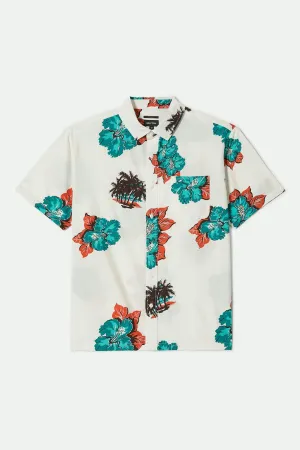 CRU Print Relaxed S/S Shirt - Off White/Aquatic Green Floral Brixton