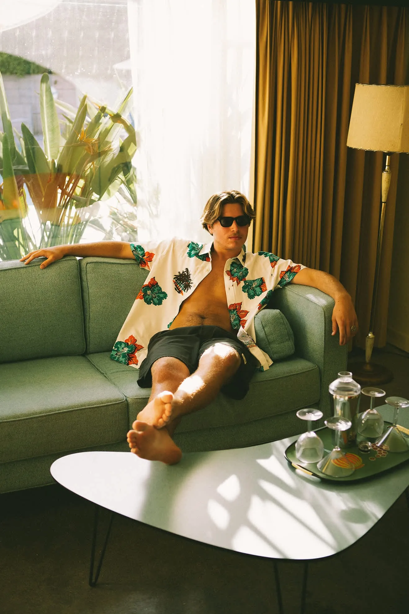 CRU Print Relaxed S/S Shirt - Off White/Aquatic Green Floral Brixton