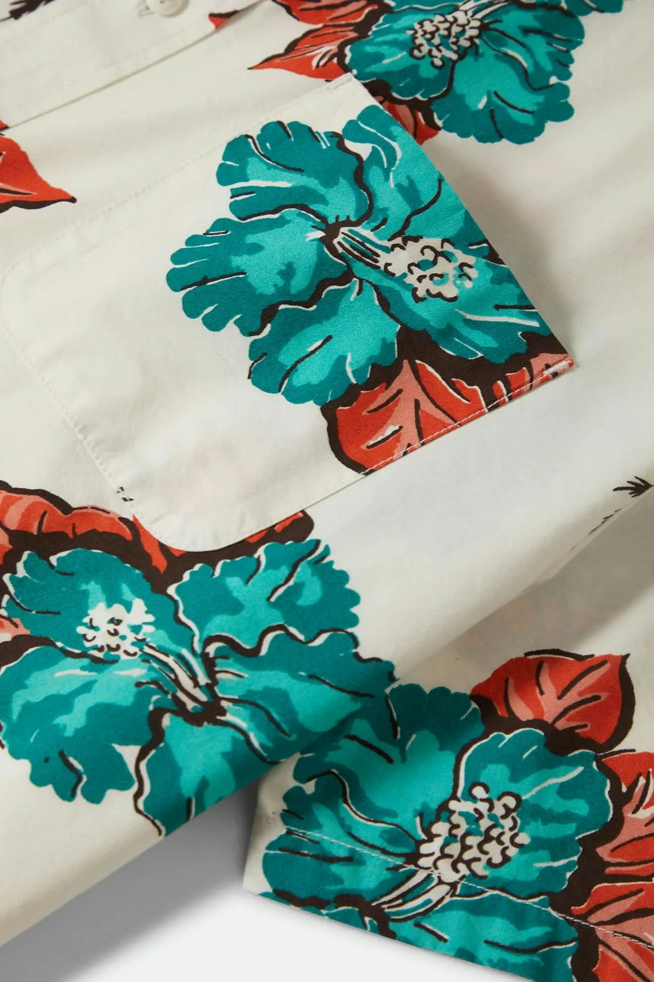 CRU Print Relaxed S/S Shirt - Off White/Aquatic Green Floral Brixton