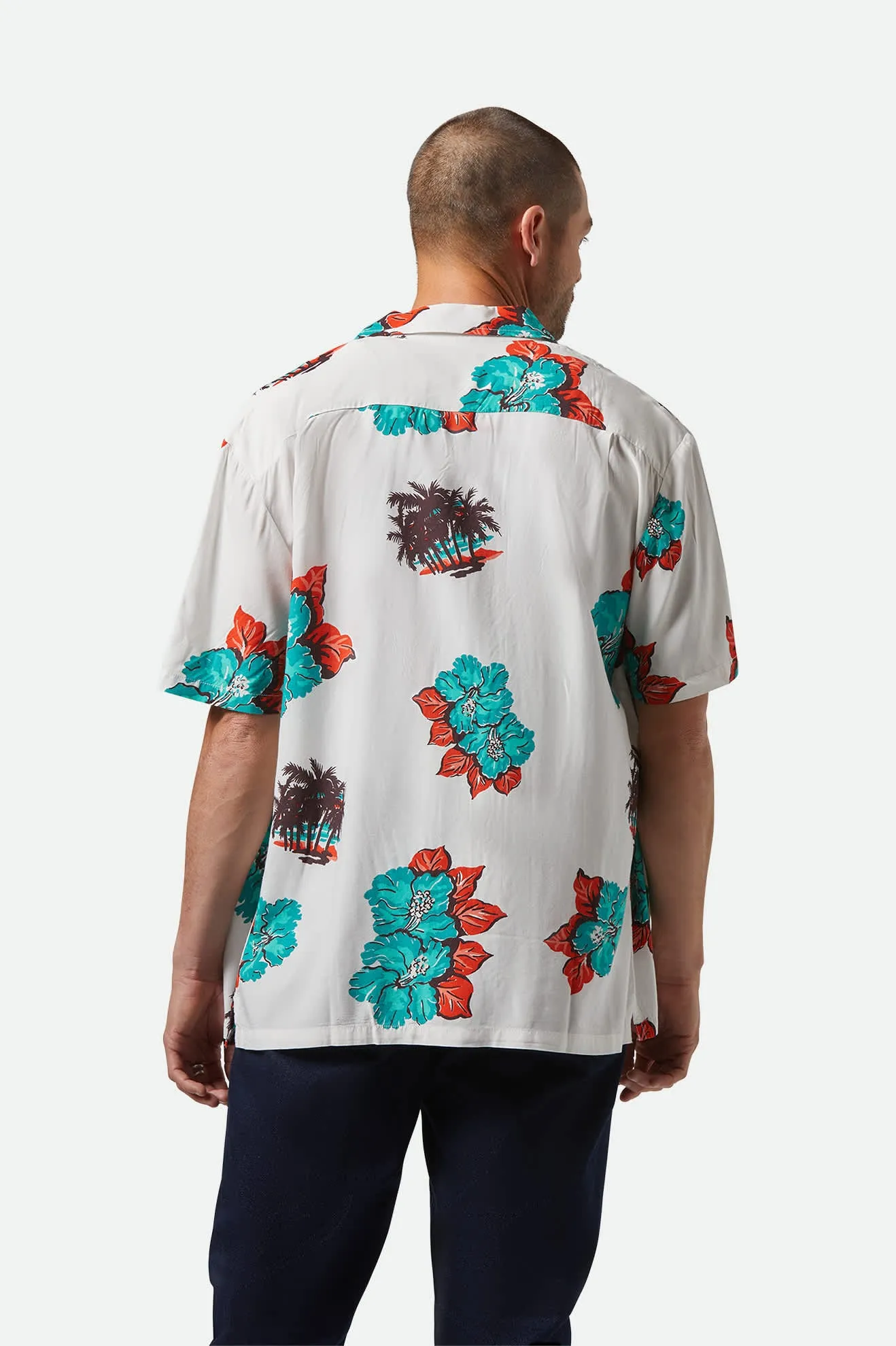CRU Print Relaxed S/S Shirt - Off White/Aquatic Green Floral Brixton