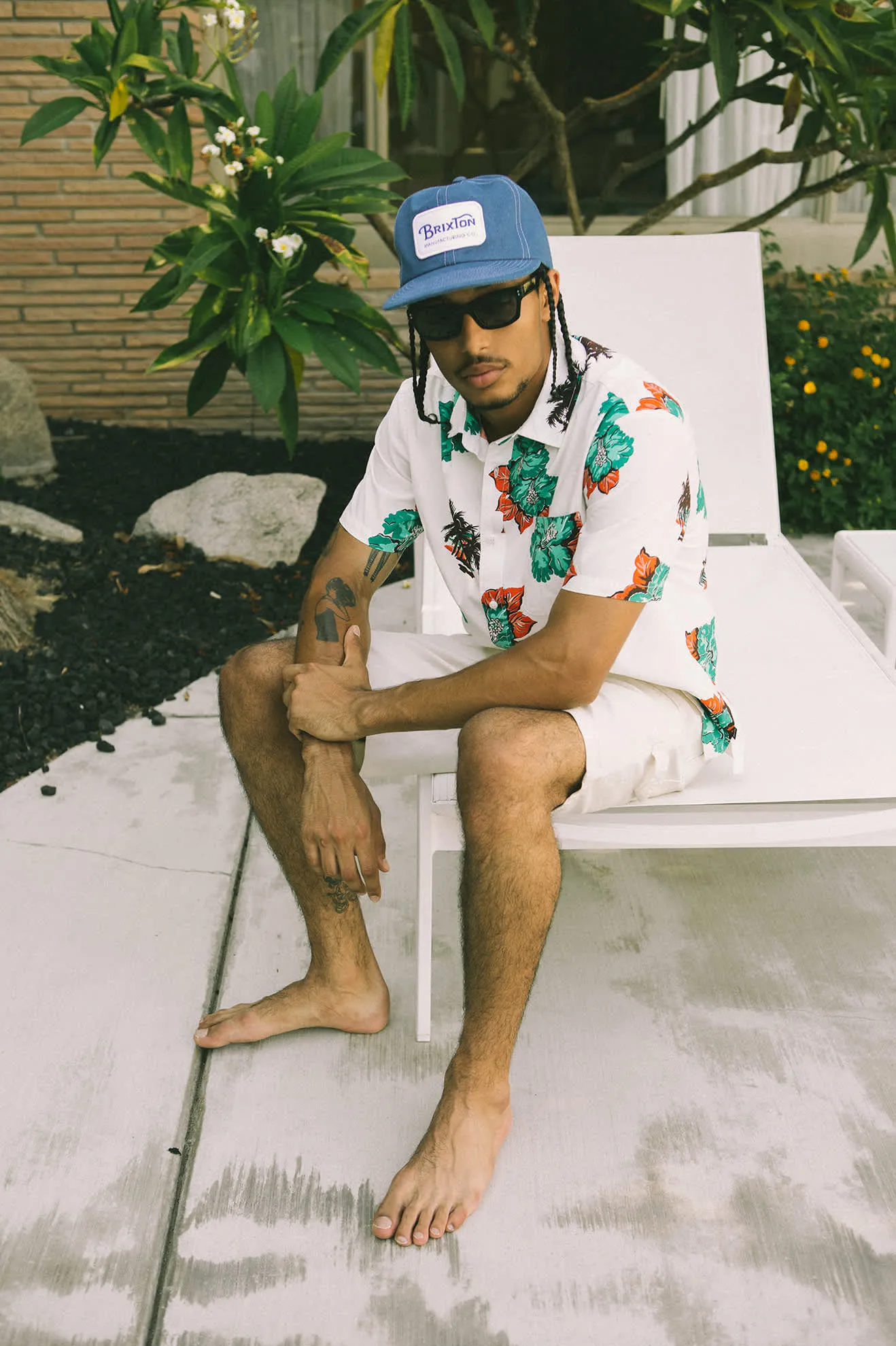 CRU Print Relaxed S/S Shirt - Off White/Aquatic Green Floral Brixton