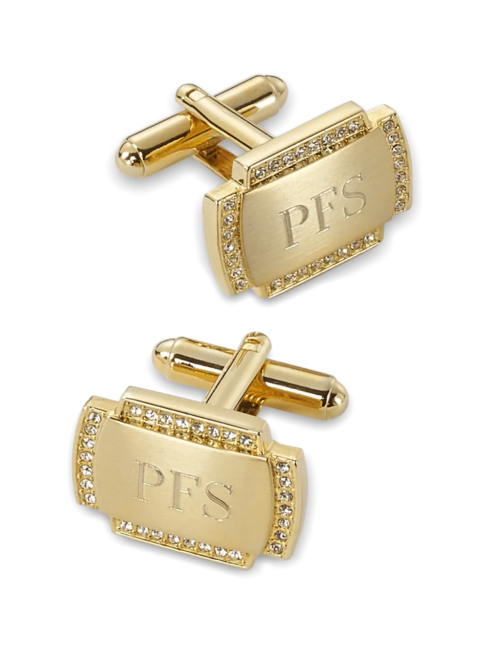 Crystal Border Engravable Cufflinks - Gold