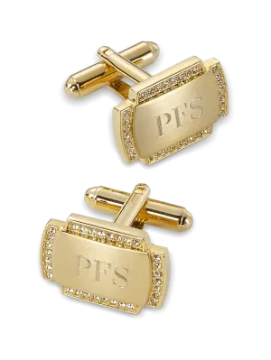 Crystal Border Engravable Cufflinks - Gold