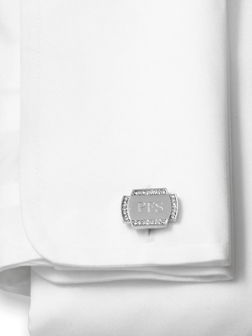Crystal Border Engravable Cufflinks - Silver