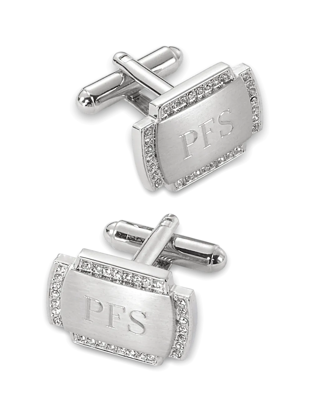Crystal Border Engravable Cufflinks - Silver