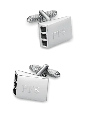 Crystal Side Engravable Cufflinks - Black