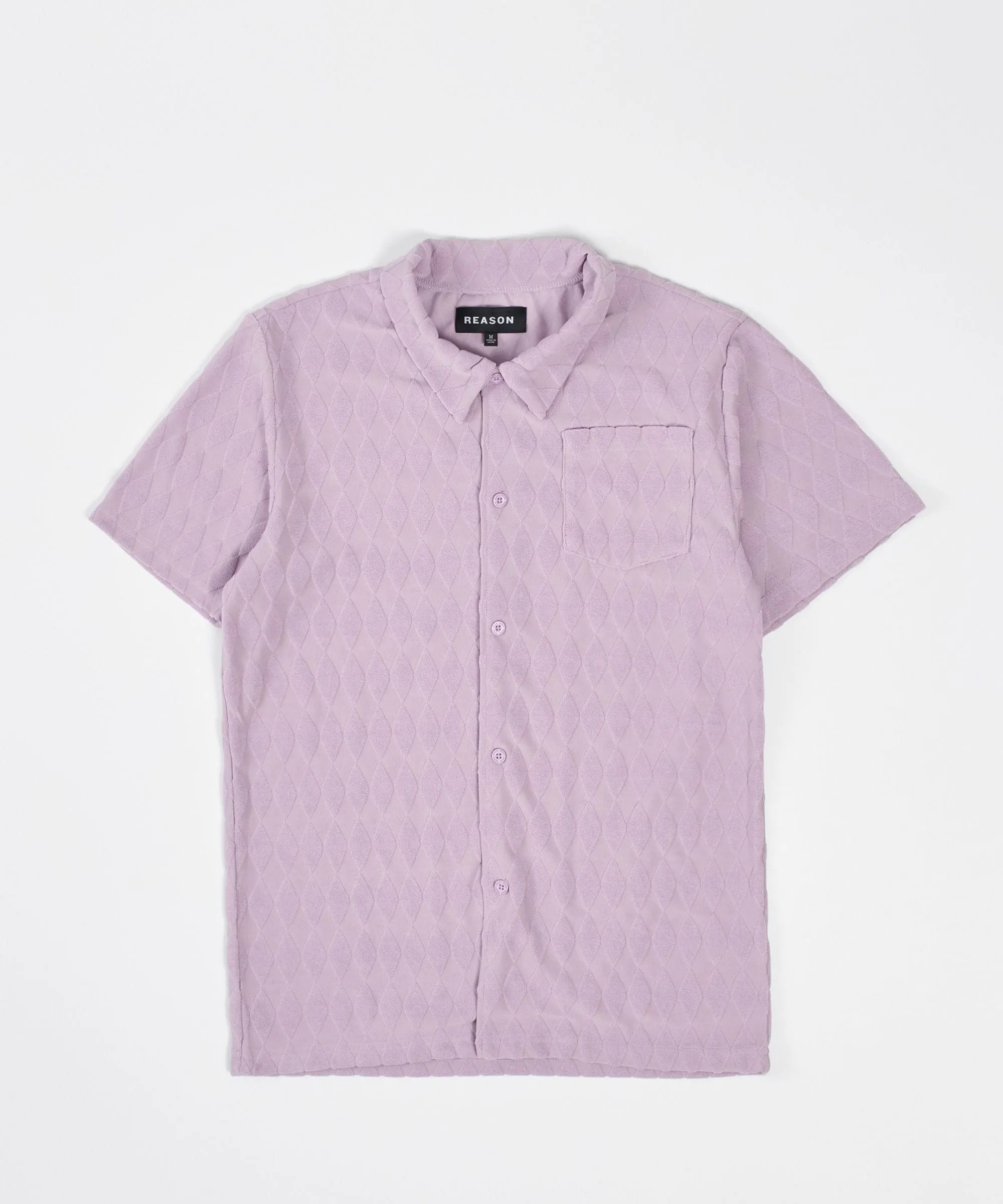 Diamond Plate Towel Color Blocked Short Sleeve Button Down Shirt - Mauve