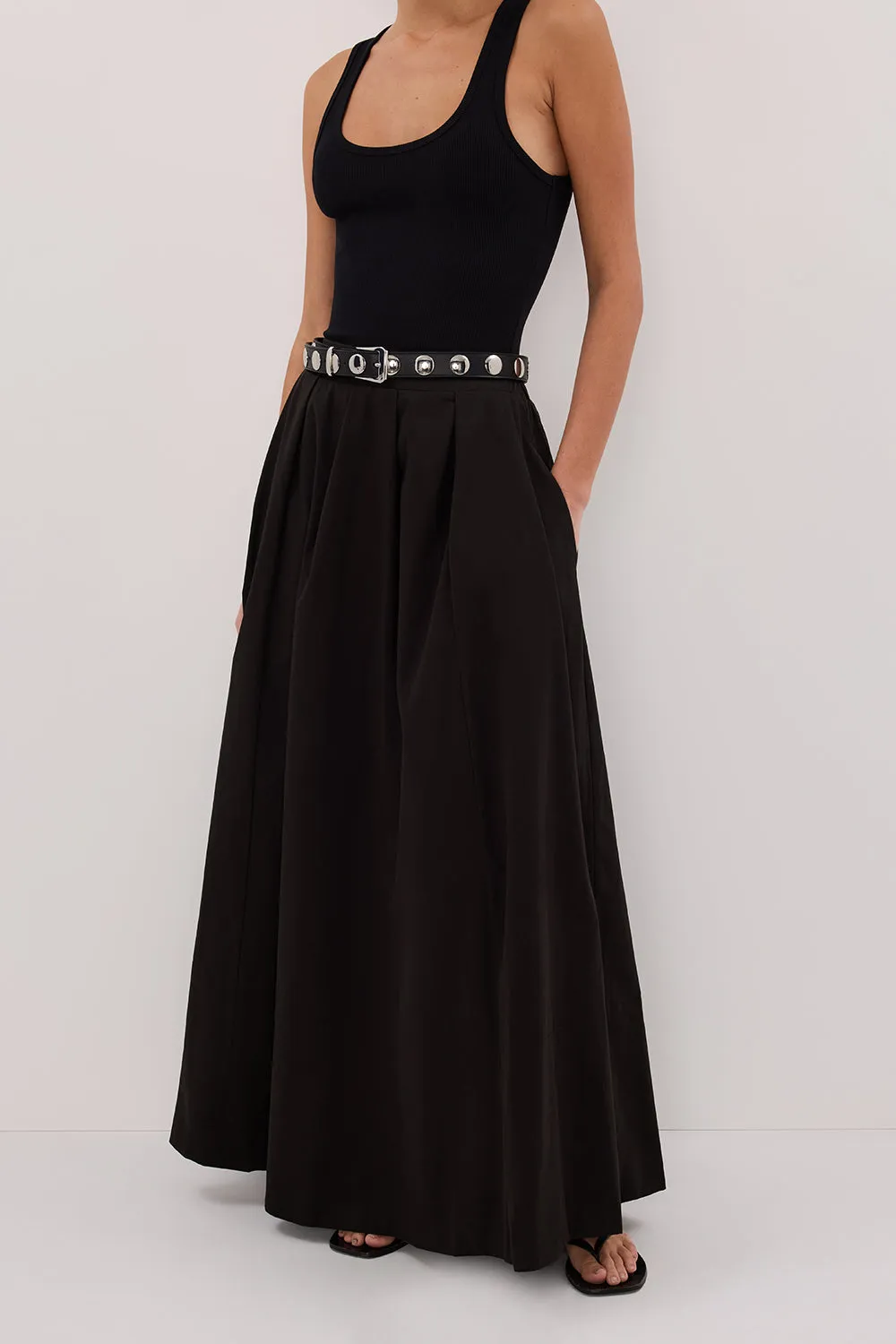 Dissh CONAGH BLACK POPLIN MIDI SKIRT