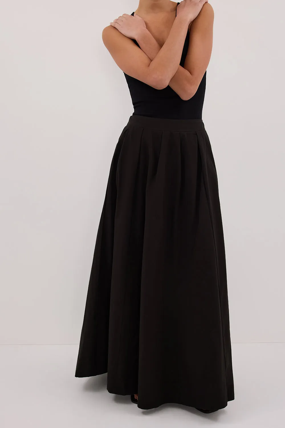 Dissh CONAGH BLACK POPLIN MIDI SKIRT