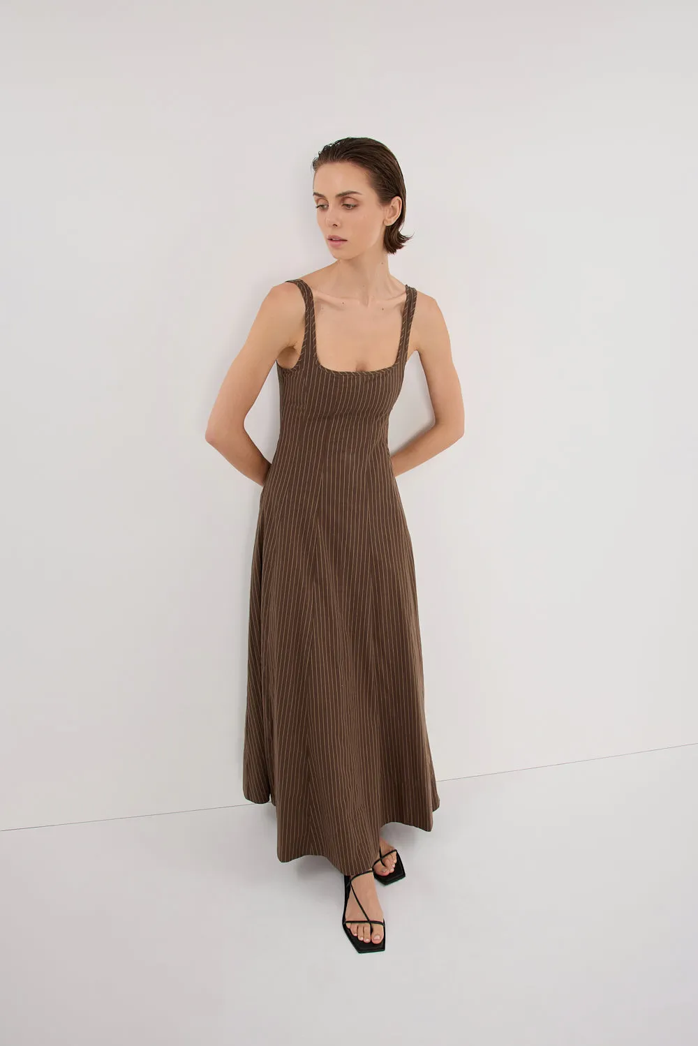 Dissh RILEY CHOCOLATE STRIPE MIDI DRESS