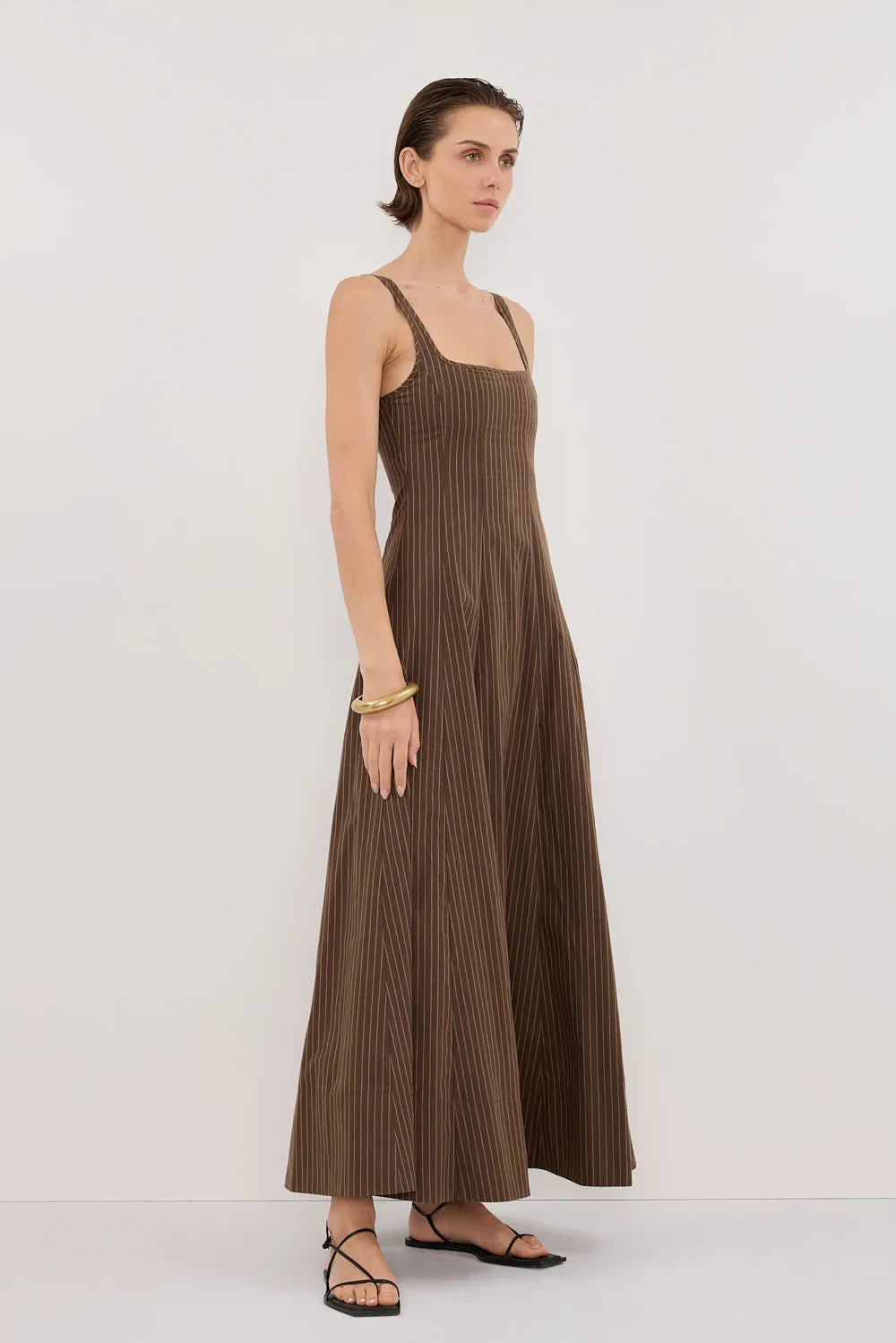 Dissh RILEY CHOCOLATE STRIPE MIDI DRESS