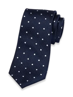 Dot Woven Silk Tie - Navy