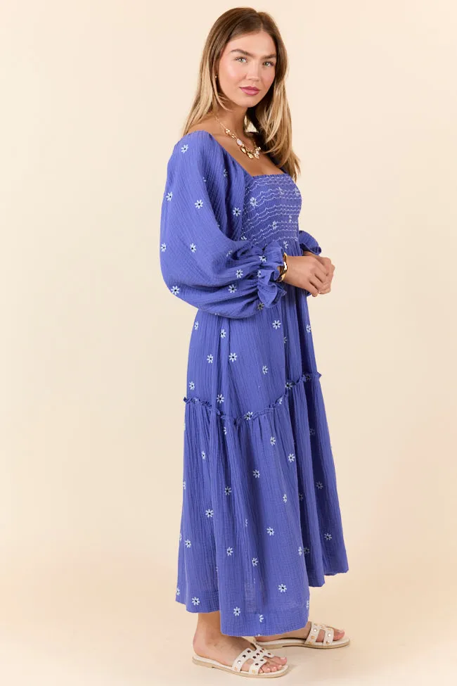 Dress To Impress Blue and Purple Smocked Flower Maxi Dress