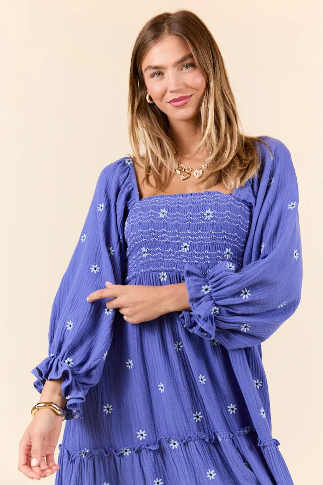 Dress To Impress Blue and Purple Smocked Flower Maxi Dress