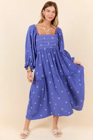 Dress To Impress Blue and Purple Smocked Flower Maxi Dress