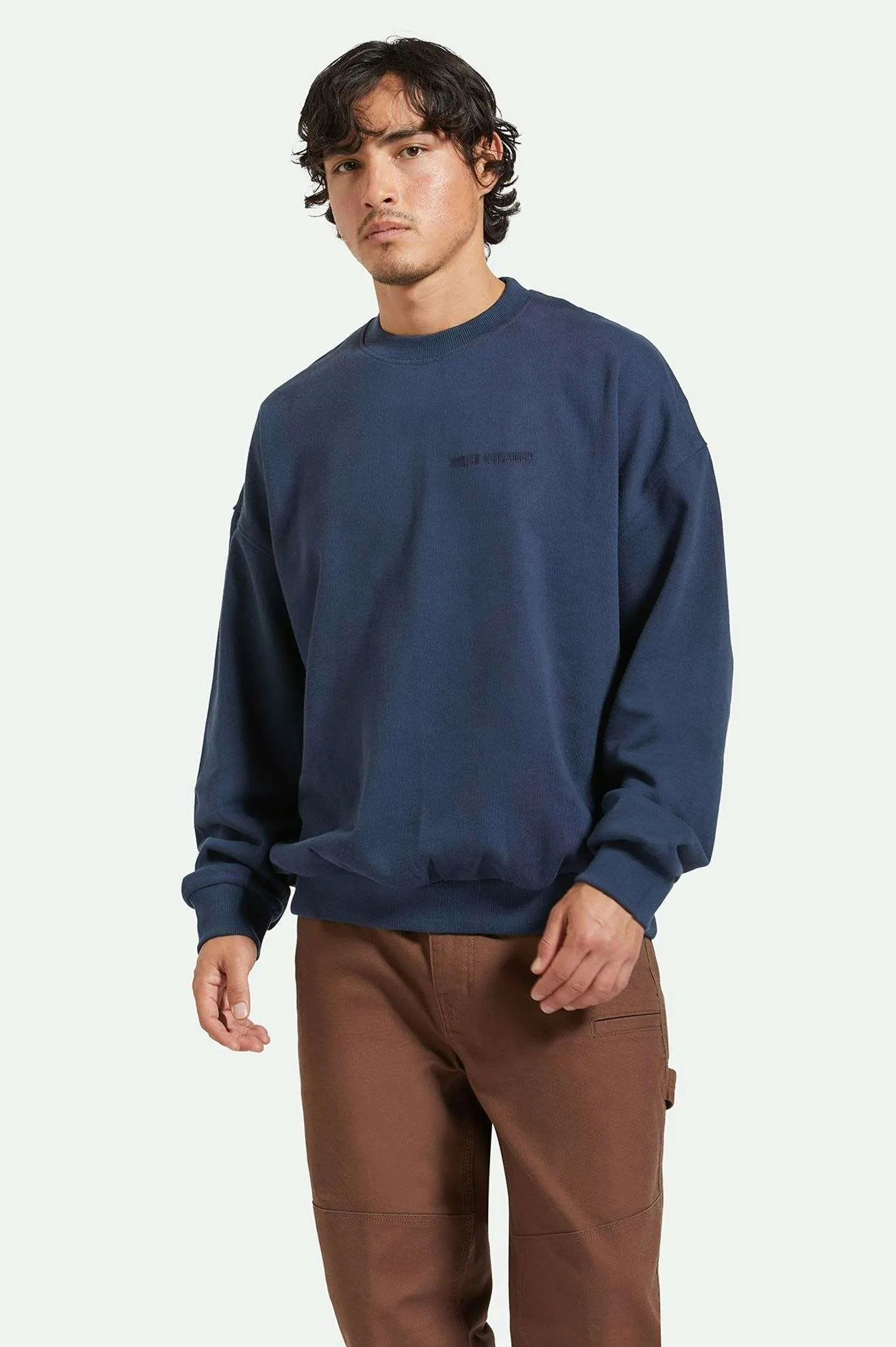 Embroidered Heavyweight Oversized Crew - Washed Navy Brixton